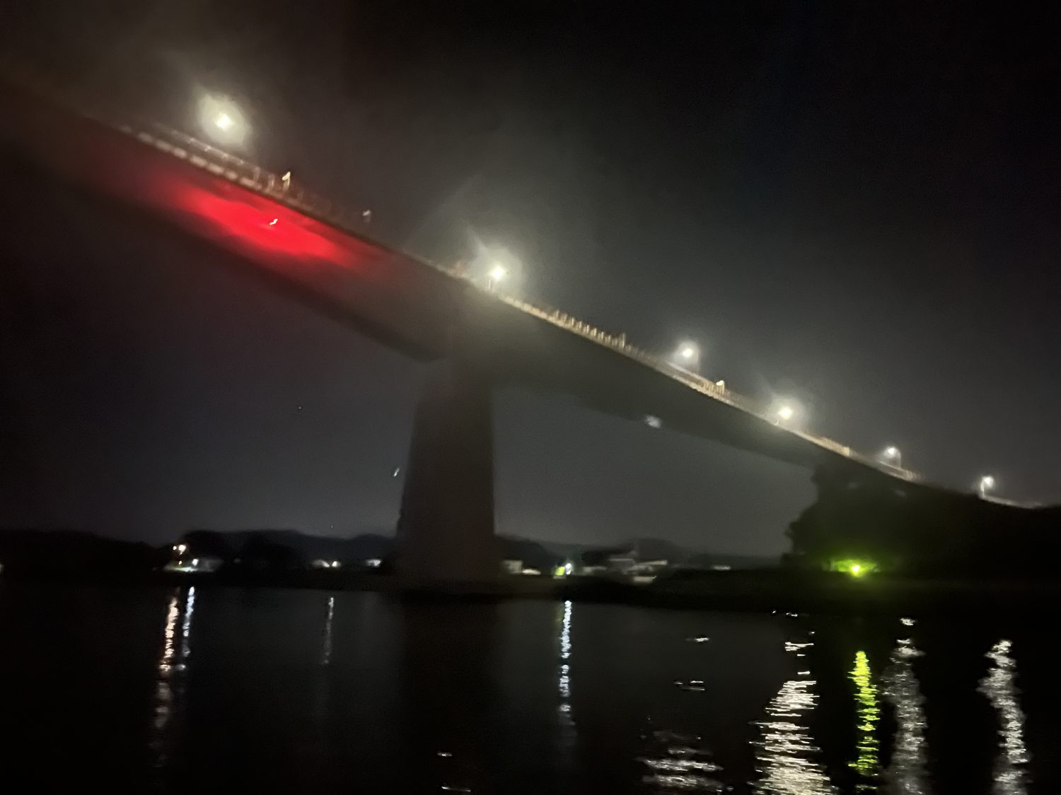 帰港時に見上げた浦戸大橋の夜景